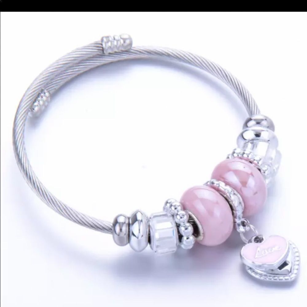 LOVE BANGLE WITH PINK BEADS